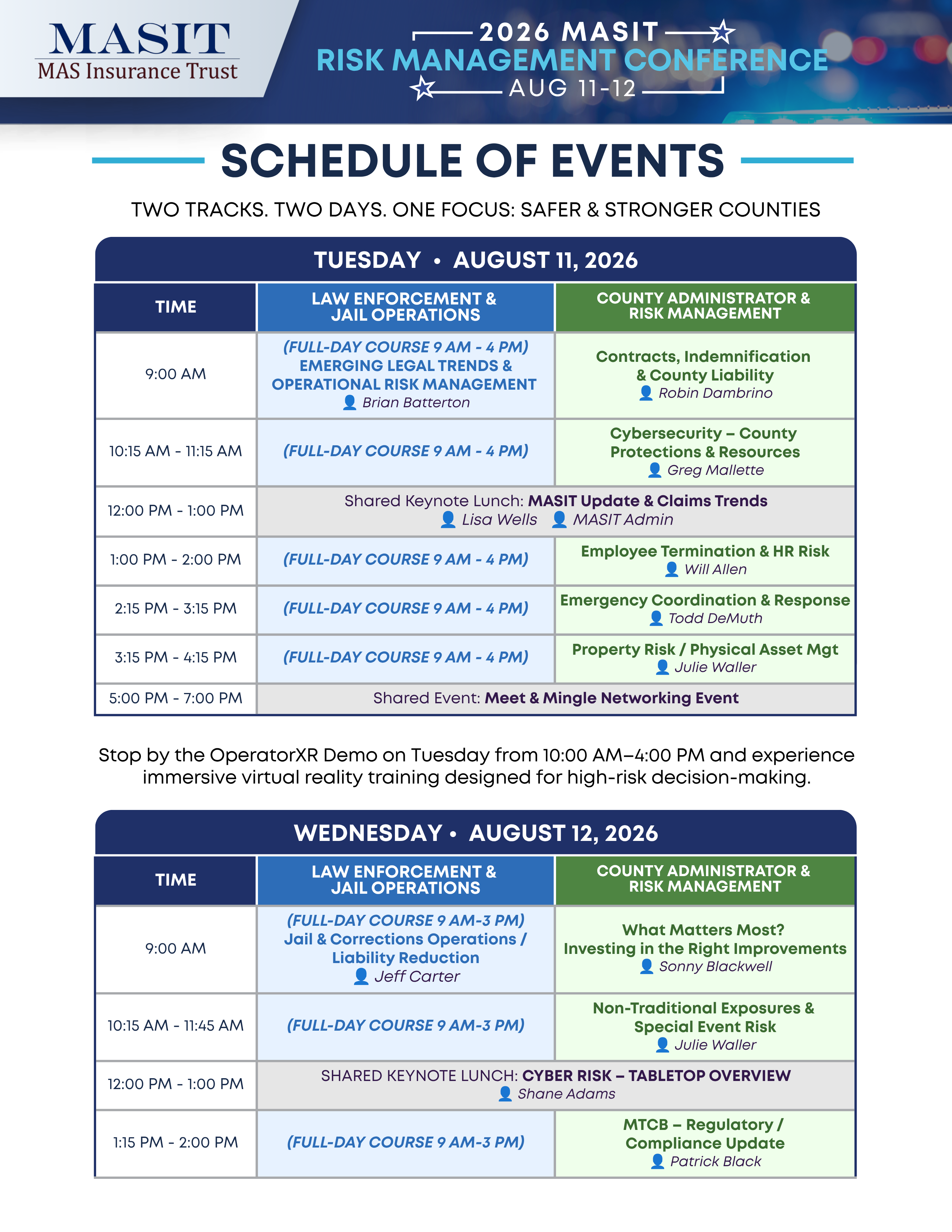 2026 MASIT Risk Management Conference Schedule of Events